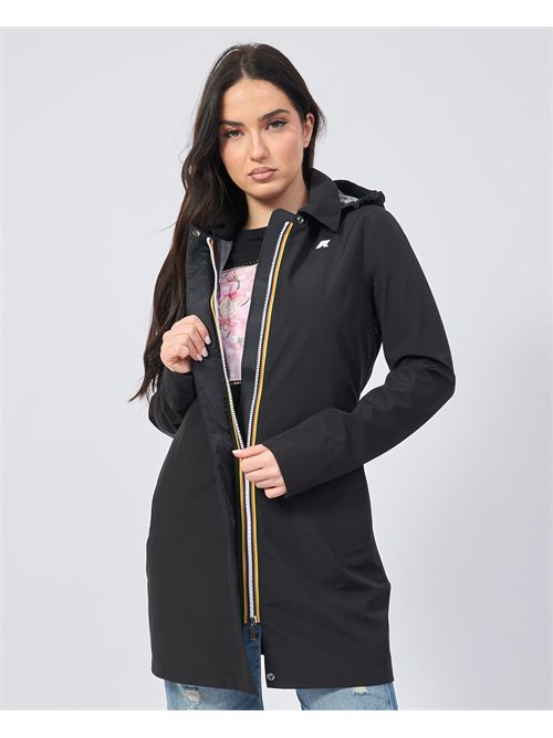 Mathy women's long jacket by K-way with hood and logo K-WAY | K7127JW-MATHY BONDEDUSY